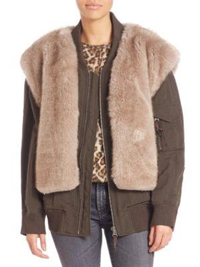 Shop Helmut Lang Two-in-one Faux Fur Vest & Bomber Jacket In Olive