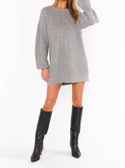 Show Me Your Mumu Social Sweater Dress In Silver Sequins Knit In Silver