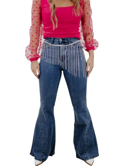 O2 Denim Going Wild High Waisted Kick Flares Pant In Blue In Blue
