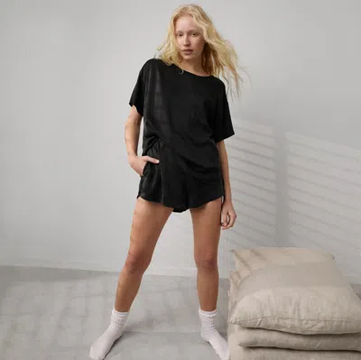 Lunya Washable Silk Tee Short Set In Immersed Black