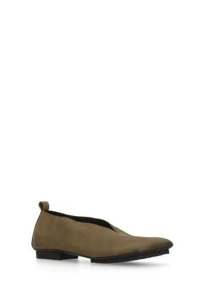 Uma Wang Olive Green Smooth Leather Ballet Shoes In Green
