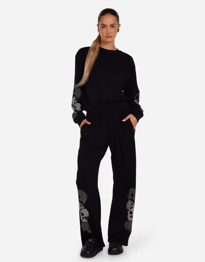 Lauren Moshi Spalding Stud Skulls Crewneck Sweatshirt In Black In Black