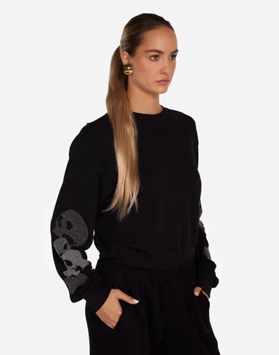 Lauren Moshi Spalding Stud Skulls Crewneck Sweatshirt In Black In Black