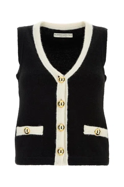 Alessandra Rich Black Contrast-trim Knitted Vest
