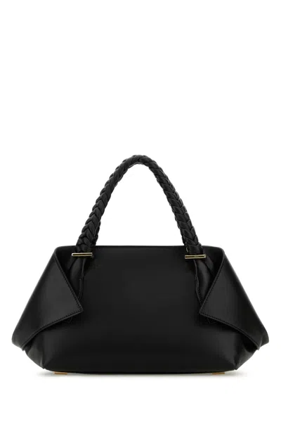 Ferragamo Structured Handbag With Braided Handle And Folded Accents In Black