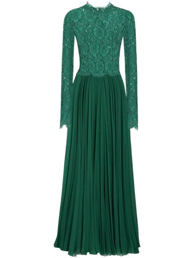 Dolce & Gabbana Silk-blend Lace And Pleated Chiffon Gown
