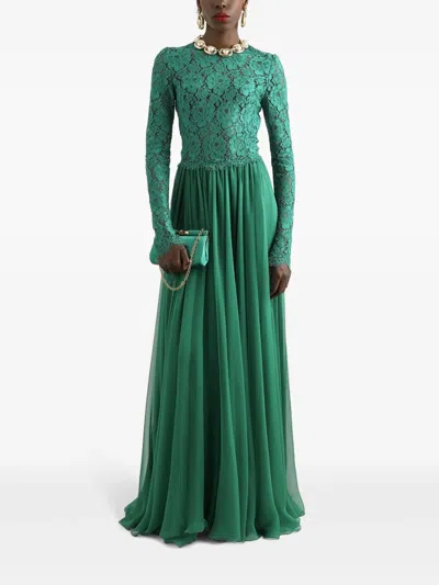 Dolce & Gabbana Silk-blend Lace And Pleated Chiffon Gown
