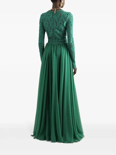 Dolce & Gabbana Silk-blend Lace And Pleated Chiffon Gown