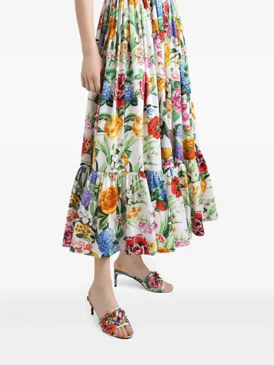 Dolce & Gabbana Multicolor Long Dress With All-over Floral Print In Cotton Woman