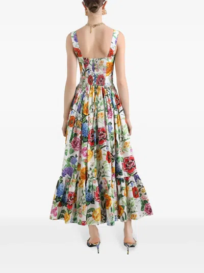 Dolce & Gabbana Multicolor Long Dress With All-over Floral Print In Cotton Woman