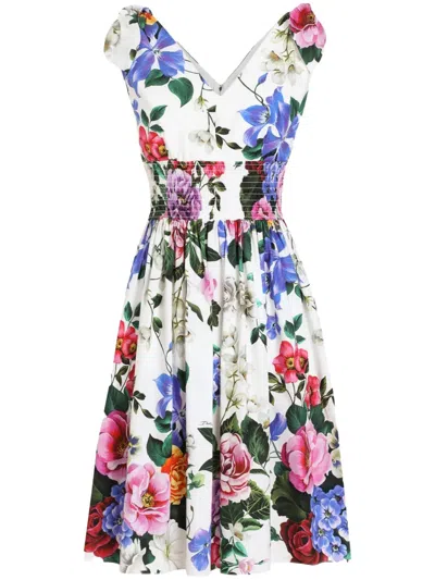 Dolce & Gabbana Multicolor Short Dress With All-over Floral Print