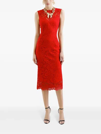 Dolce & Gabbana Calf-length Sheath Dress In Floral Cordonetto Lace