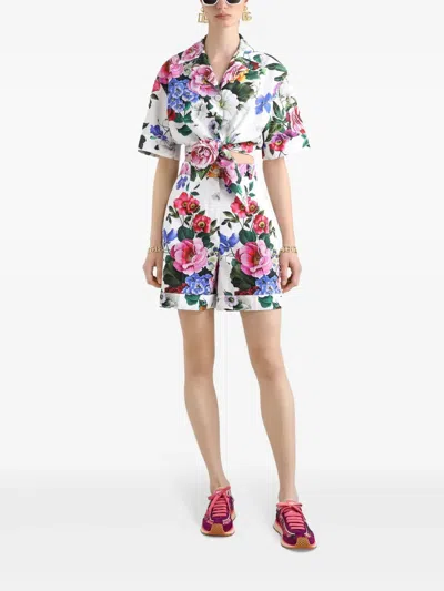 Dolce & Gabbana Multicolor Bermuda Shorts With All-over Floral Pattern Print In Cotton Woman