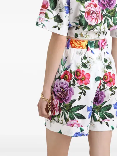 Dolce & Gabbana Multicolor Bermuda Shorts With All-over Floral Pattern Print In Cotton Woman