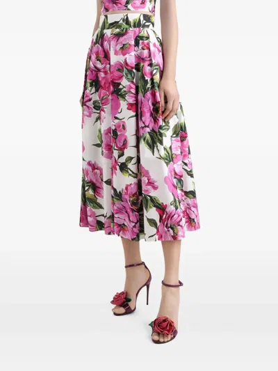 Dolce & Gabbana Womens Peonie Fuxia F.bco Floral-print Cotton Midi Skirt