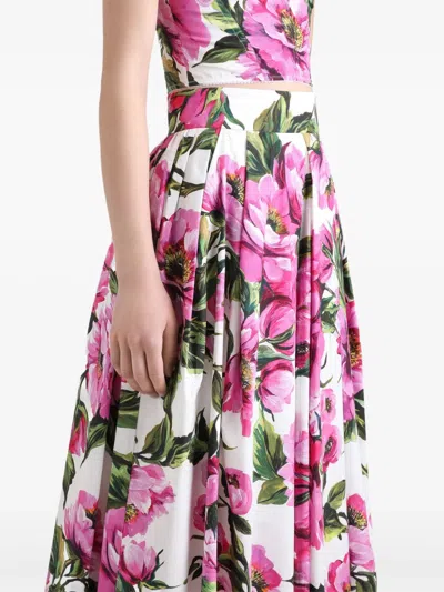 Dolce & Gabbana Womens Peonie Fuxia F.bco Floral-print Cotton Midi Skirt