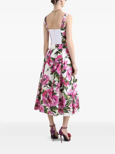 Dolce & Gabbana Womens Peonie Fuxia F.bco Floral-print Cotton Midi Skirt