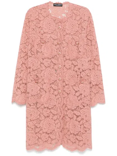 Dolce & Gabbana Collarless Lace Floral Patch Pockets Coat