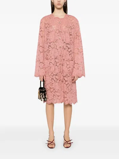 Dolce & Gabbana Collarless Lace Floral Patch Pockets Coat