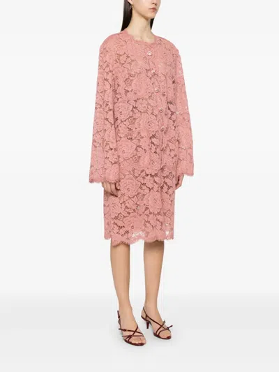 Dolce & Gabbana Collarless Lace Floral Patch Pockets Coat