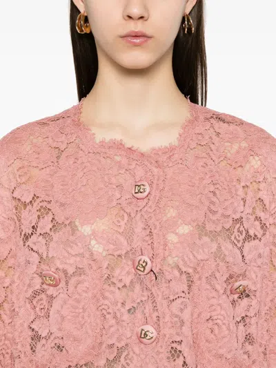 Dolce & Gabbana Collarless Lace Floral Patch Pockets Coat