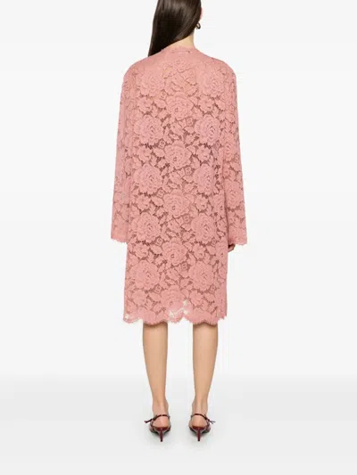 Dolce & Gabbana Collarless Lace Floral Patch Pockets Coat