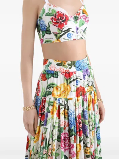 Dolce & Gabbana Multicolor Maxi Skirt With Logo Lettering Detail On The Front And All-over Floral Print In Cotton Wo