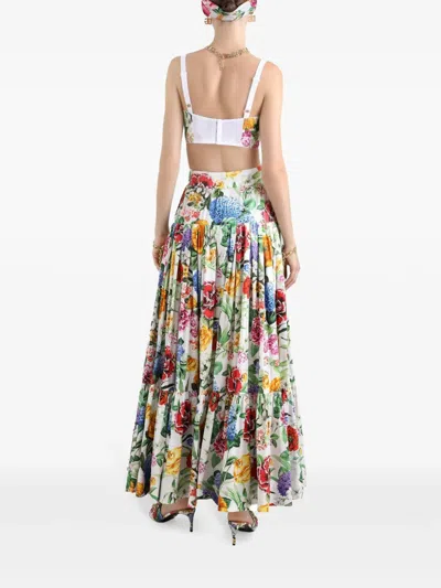 Dolce & Gabbana Multicolor Maxi Skirt With Logo Lettering Detail On The Front And All-over Floral Print In Cotton Wo