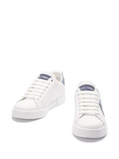 Dolce & Gabbana White Low-top Sneakers With Logo And Blue Tongue In White