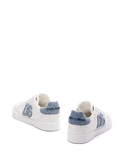 Dolce & Gabbana White Low-top Sneakers With Logo And Blue Tongue In White