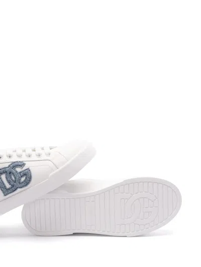 Dolce & Gabbana White Low-top Sneakers With Logo And Blue Tongue In White