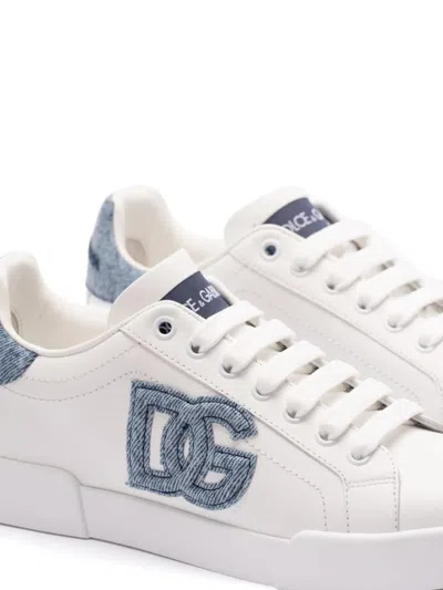 Dolce & Gabbana White Low-top Sneakers With Logo And Blue Tongue In White