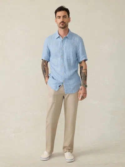 Faherty Short-sleeve Palma Linen Shirt In Blue Basketweave