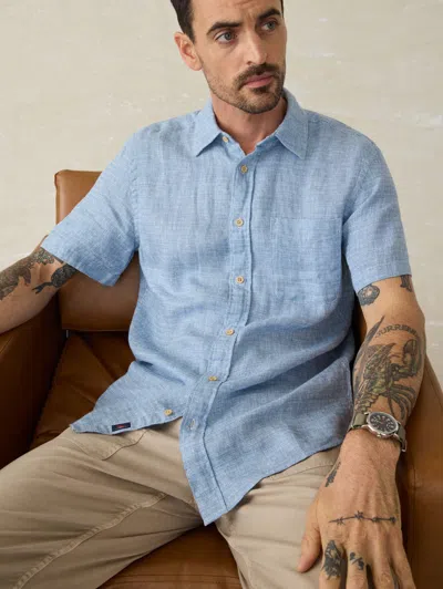 Faherty Short-sleeve Palma Linen Shirt In Blue Basketweave
