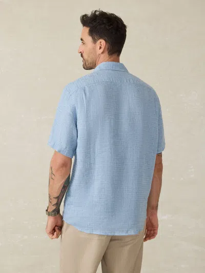 Faherty Short-sleeve Palma Linen Shirt In Blue Basketweave