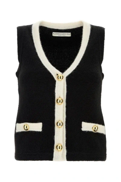 Alessandra Rich Black Contrast-trim Knitted Vest In Black