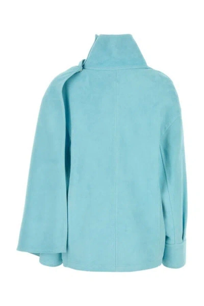 Bottega Veneta Light Blue Leather Blouse In Blue