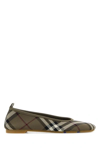 Burberry Knit Baby Nylon Blend Ballerinas With Knitted Traditional Check In Multicolor