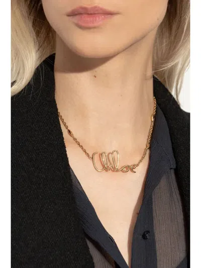 Chloé Vintage Gold Necklace With Cursive Name Pendant And Delicate Chain In Silver
