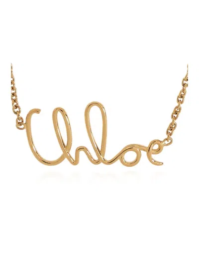 Chloé Vintage Gold Necklace With Cursive Name Pendant And Delicate Chain In Silver