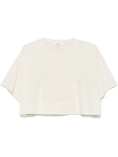 Chloé Biologic Cotton T-shirt With Frontal Logo Patch In White