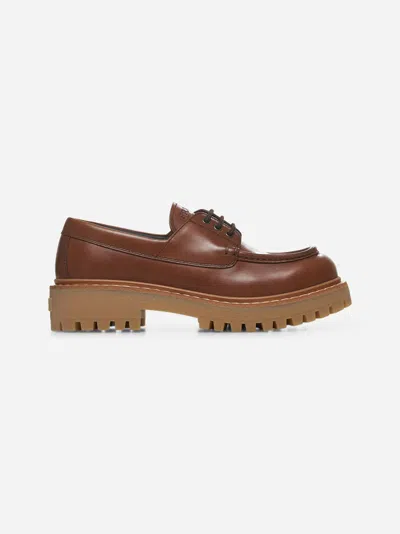 Prada Women Caramel Leather Lace-up Shoes