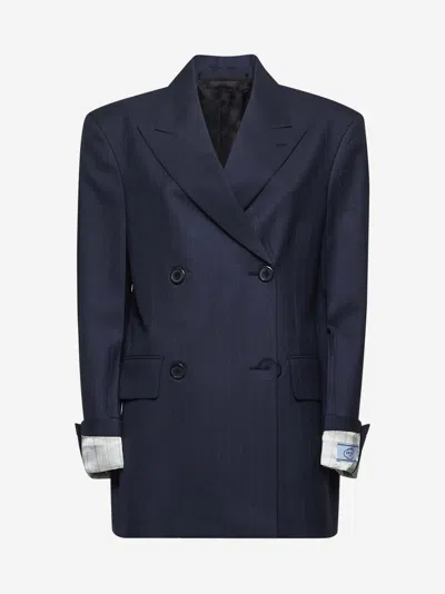 Prada | Blue Pinstripe Wool Double-breasted Blazer| Women | 38