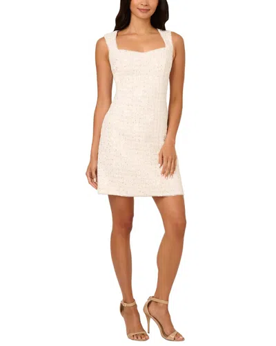 Adrianna Papell Sequin Sleeveless Tweed Sheath Dress In White