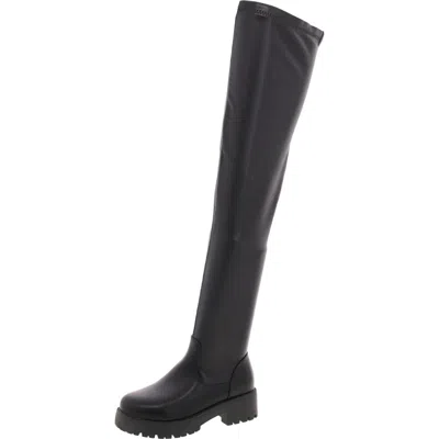Azalea Wang Eureva Womens Faux Leather Pull On Over-the-knee Boots In Black