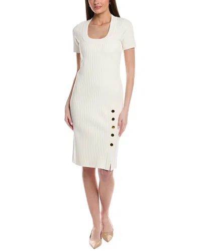 St John St. John Mixed Flatback Rib Knit Stretch Midi Dress In Beige