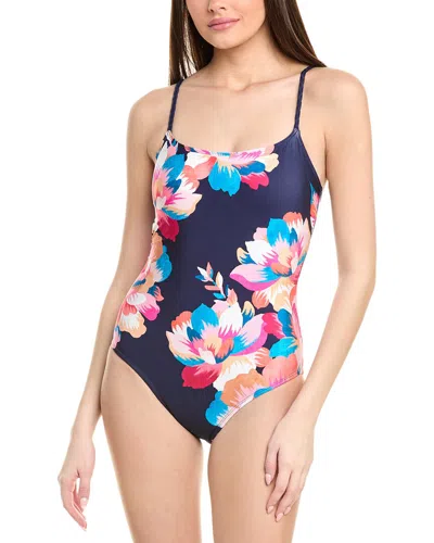 La Blanca Floral-print One-shoulder One-piece Swimsuit In Blue