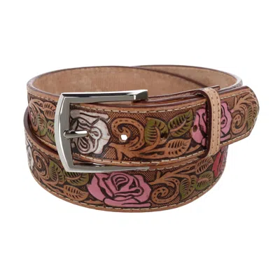 Ctm Women's Floral Embossed Western Belt In Multi