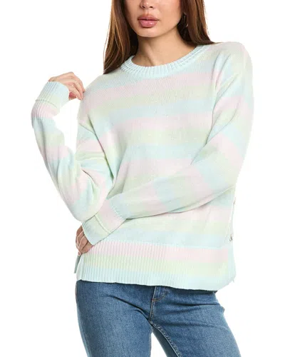 Hannah Rose Marled Stripe Cashmere-blend Sweater In Blue