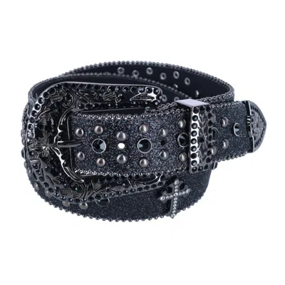 Ctm Women's Dark Cross Rhinestone Bling Belt In Black